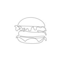 uno linea disegno di Hamburger. veloce cibo cheeseburger. strada cibo concetto. mano disegnato vettore illustrazione.