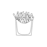 francese patatine fritte nel uno linea disegno stile. fritte Patata bastoni. mano disegnato vettore illustrazione.