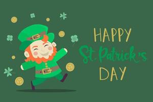 st. patricks giorno saluto carta. celebrazione lettering con folletto, arcobaleno, fortunato monete. vettore