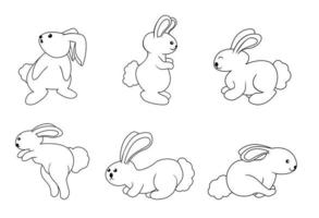 nero e bianca vettore illustrazione di coniglio impostato