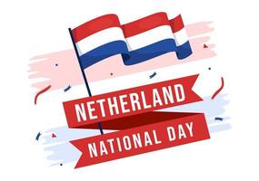 contento Olanda nazionale giorno illustrazione con Olanda bandiera per ragnatela bandiera o atterraggio pagina nel piatto cartone animato mano disegnato modelli vettore