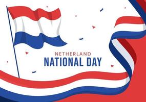 contento Olanda nazionale giorno illustrazione con Olanda bandiera per ragnatela bandiera o atterraggio pagina nel piatto cartone animato mano disegnato modelli vettore