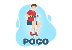 persone giocando con sport saltare pogo bastone illustrazione per ragnatela bandiera o atterraggio pagina nel all'aperto divertimento giocattolo piatto cartone animato mano disegnato modelli vettore