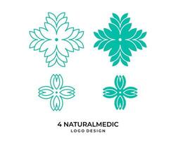 medico ospedale simbolo e foglia naturale logo design. vettore