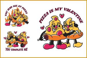 cartone animato Pizza cibo san valentino giorno impostato 2023 vettore