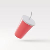 3d realistico rosso monouso tazza per bevande con cannuccia. vettore illustrazione.