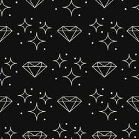 lineare diamante e stelle su nero vettore senza soluzione di continuità modello. schema gemma pietra e stellato cielo infinito Stampa