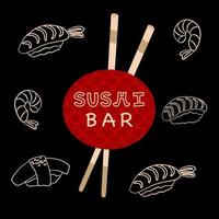 Sushi bar bandiera con buio sfondo e piazza composizione. giapponese ristorante pubblicizzare manifesto. vettore