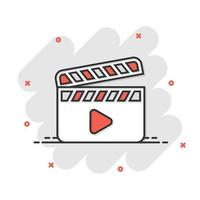 film icona nel comico stile. film cartone animato vettore illustrazione su bianca isolato sfondo. giocare video spruzzo effetto attività commerciale concetto.