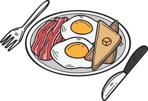 mano disegnato fritte uova e Bacon su un' piatto illustrazione nel scarabocchio stile vettore