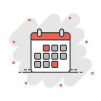 calendario icona nel comico stile. ordine del giorno cartone animato vettore illustrazione su bianca isolato sfondo. programma progettista spruzzo effetto attività commerciale concetto.