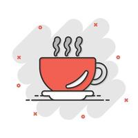 caffè tazza icona nel comico stile. caldo tè cartone animato vettore illustrazione su bianca isolato sfondo. bevanda boccale spruzzo effetto attività commerciale concetto.