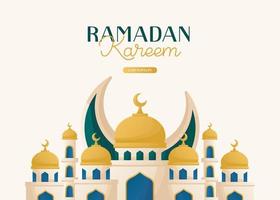 Ramadan kareem carta con Luna mezzaluna, tradizionale moschea. inviti con islamico geometrico modelli, arabesco. glorioso mese di musulmano anno, santo vacanza. striscione, volantino, pubblicità. vettore