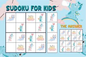 sudoku foglio per bambini. formazione scolastica foglio di lavoro per bambini. stampabile puzzle gioco per scuola materna. carino e divertente cartone animato personaggi. vettore illustrazione.