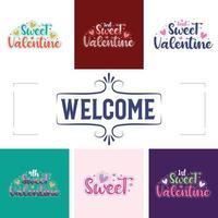 contento San Valentino giorno impostato lettering colorato design. vettore