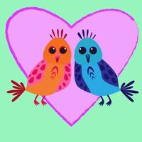 Due colorato uccelli nel amore su il sfondo di il cuore vettore