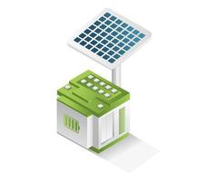 piatto isometrico concetto 3d illustrazione solare pannello con batteria vettore