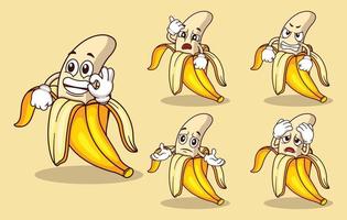 carino Banana frutta portafortuna con vario tipi di espressioni impostato collezione vettore