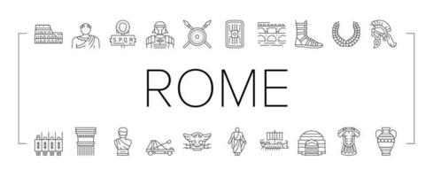 antica roma storia antica icone set vettore