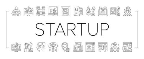 startup business idea lancio icone set vettoriale