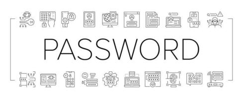 le icone della raccolta di protezione con password impostano l'illustrazione vettoriale