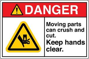 sicurezza cartello marcatura etichetta simbolo pittogramma Pericolo in movimento parti può schiacciare e tagliare mantenere mani chiaro vettore