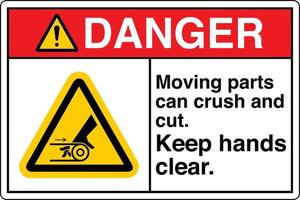 sicurezza cartello marcatura etichetta simbolo pittogramma Pericolo in movimento parti può schiacciare e tagliare mantenere mani chiaro lanciato macchina vettore