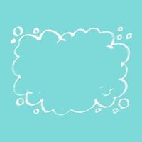 astratto nube disegnato forma. vettore illustrazione bianca lineare chiamare nube su blu piazza carta. slogan o citazione modello cartone animato stile.