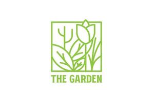 piazza fiore foglia linea per giardino azienda agricola coltivazione logo vettore