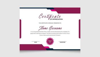 pulito moderno certificato modello, apprezzamento e realizzazione certificato vettore modello, diploma sfondo certificato design.