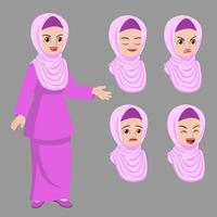 malese hijab donna e viso espressione impostato vettore