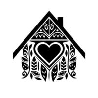 tribale accogliente Casa cartello con un' amore cuore. nero e bianca vettore illustrazione per logo, emblema, cartello, ricamo.