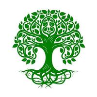 bellissimo Riccio verde albero con radici. monocromatico vettore illustrazione per mascotte, cartello, emblema, maglietta, ricamo, artigianato, sublimazione, tatuaggio.