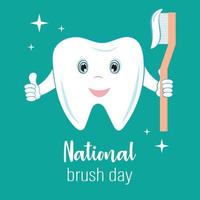 nazionale spazzola giorno illustrazione, novembre 1. contento sorridente dente con spazzolino. immagine per odontoiatria, pediatrico odontoiatria. salutare denti, Come per prendere cura di il tuo denti. vettore