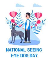 nazionale vedendo occhio cane giorno concetto vettore. evento è celebre nel 29th gennaio. cieco uomo con guida cane illustrazione per striscione, ragnatela vettore