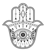 hamsa mano vettore con mistico, esoterico simboli piace piramide, il male occhio. indiano colore pagina, tatuaggio, alcanna illustrazione. Wicca, astrologico, occulto arte.