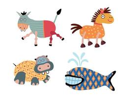 animali dei cartoni animati con motivi geometrici vettore