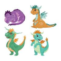 collezione di draghi in stile cartone animato vettore
