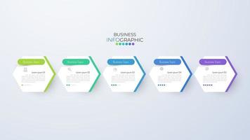 il moderno modello di timeline infografica può essere utilizzato per il layout del flusso di lavoro, il diagramma, le opzioni numeriche, il web design. concetto di business infografica con 5 opzioni, parti, passaggi o processi. vettore