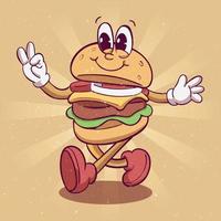 carino hamburger illustrazione mano disegnato di moda cartone animato elemento retrò stile vettore