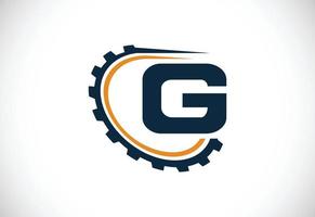 iniziale g alfabeto con un' Ingranaggio. Ingranaggio ingegnere logo design. logo per settore automobilistico, meccanico, tecnologia, ambientazione, riparazione attività commerciale, e azienda identità vettore