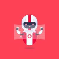 robot androide medico amichevole con schermo di interfaccia hud. carino e sorridi ai robot. vettore