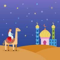 cavaliere del cammello fumettistico all'illustrazione del deserto vettore