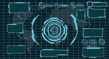 digitale interfaccia hud elementi impostato pacchetto. utente interfaccia, telaio schermi. didascalie titoli, FUI cerchio impostare, Caricamento in corso barre. pannello di controllo la realtà tecnologia schermo. vettore