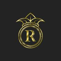 iniziale r oro logo lusso elegante con corona vettore