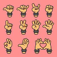 collezione di gesti di mano dei cartoni animati appassionati di musica rock vettore