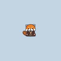 carino rosso panda con bolla tè cartone animato, vettore illustrazione