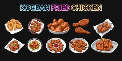 coreano fritte pollo vettore impostato collezione grafico design