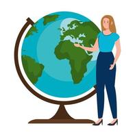 insegnante di scuola donna davanti al disegno vettoriale sfera del mondo