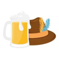 cappello oktoberfest e disegno vettoriale bicchiere di birra